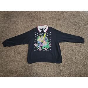 Retro Action Vintage Sweatshirt Collared Floral Size 22 W Grandma Core